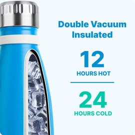 VINUR 12 oz Water Bottle for Kids-Stainless Steel Insulated Water Bottle for School-Cola Shape Leak Proof Travel Flask for Girl and Boy, Sky Blue