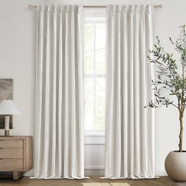 QJmydeco 100 Inch Long Blackout Curtains for Sliding Glass Doors, Heat Blocking Linen Pinch Pleated Drapes for 98 Inch Long Window Privacy Living Room Cooling (40Wide x 100Tall x 2Panel,Rings&Hooks)