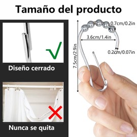 ExeQianming Ganchos para Cortina De Baño, 24 Piezas Aros De Cortina De Ducha De Acero Inoxidable, Ganchos para Cortina De Ducha para Cortinas De Ducha Y Forros, Plata