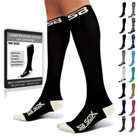 SB SOX Compression Socks for Men & Women (20-30 mmHg) - Best Support Stockings for Travel, Medical, and Sports - Perfect for Everyday Wear (X-Large, Black/Beige)