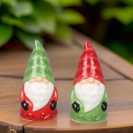 The Bridge Collection Festive Holiday Red & Green Gnome Salt & Pepper Shakers - Fun Christmas Salt and Pepper Shaker Set