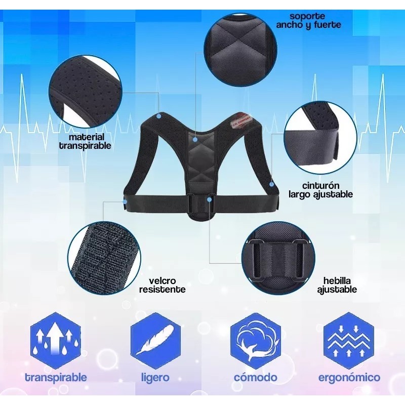 J.H. Company Corrector De Postura Espalda Soporte Ajustable Jb-7021