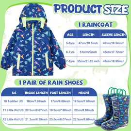 Twistover Boys Kids Raincoat and Boots Set Dinosaur Rain Jacket Lightweight Rain coat Waterproof Windbreaker for Toddler(7-8 Years)