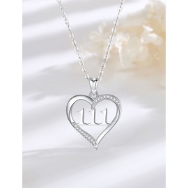 INFUSEU Angel Number Necklace 111 Heart Pendant for Women Teen Sterling Silver Trendy Jewelry Numerology Birthday Gifts for Girlfriend Daughter