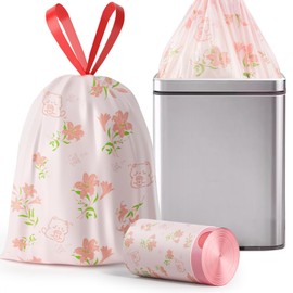 13 Gallon Trash Bags with Lily Printed & Drawstring, Tear-Resistant Tall Kitchen Garbage Bags, Extra Thick Large Trash Can Liners for Home/Office, 50 Counts 2 Liter