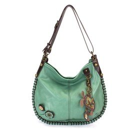 Chala Handbags, Casual Style, Soft, Large Shoulder or Crossbody Purse with Keyfob - Teal Green Color (2 turtles)