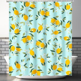 Lokigo Extra Long Shower Curtains, 84 Inch Long Sage Green Yellow Lemon Shower Curtain, Extra Long Waterproof Fabric Wide Fruit Shower Curtain with Hooks, 72 x 84