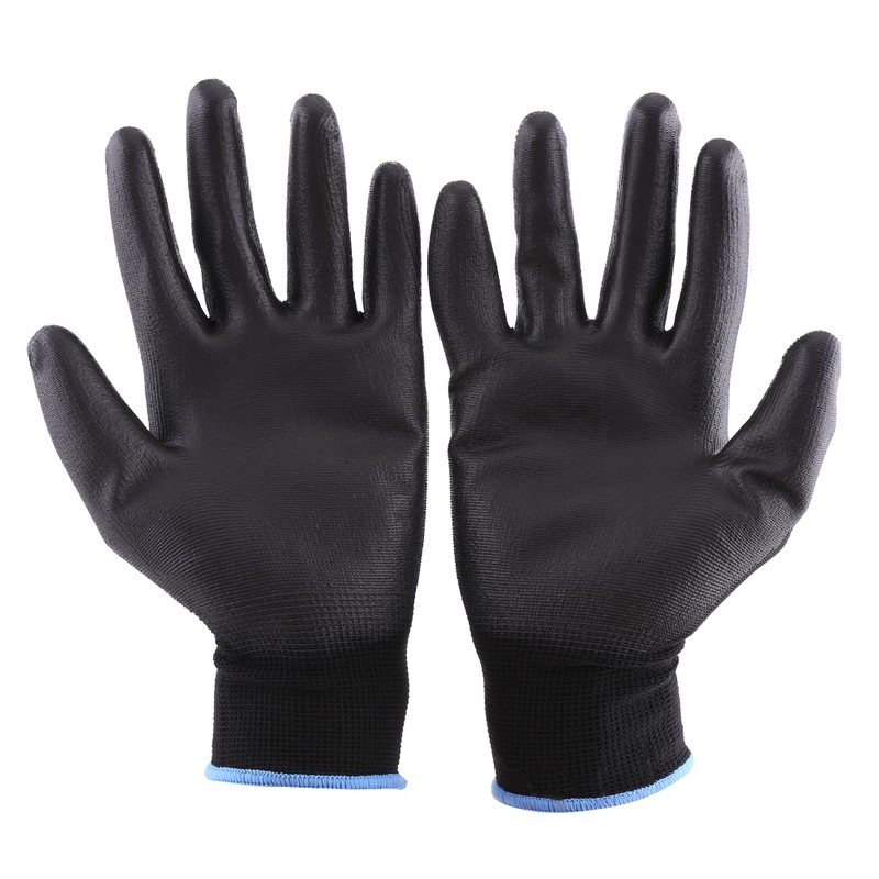 Black 12 Pairs PU Safety Coating Palm Work Gloves Grip