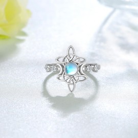 SCZKLAQ Witches Knot Ring 925 Sterling Silver Witch Rings Good Luck Irish Pagan Celtic Knot Wiccan Jewelry Gifts for Women (Witch Rings - 8)