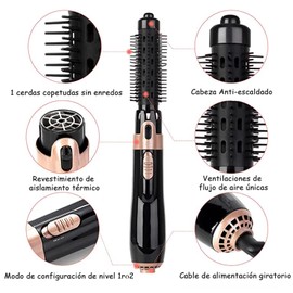 4 En 1 Cepillo de Aire Caliente para Cabello,Rizador con 4 Cabezales Secador Caliente,Multifuncional,Seca, Estiliza y Peina el Cabello para Todos Los Peinados