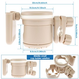 3-in-1 Pram Cup Holder with Phone Holder, Universal Drink Coffee Cup Holder, Multifunctional Cup Holder for Pram, Pushchair, Buggy, Stroller, Bike, Wheelchair, Walker, Gifts for Women, Mom, Men