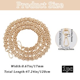 Beebeecraft Purse Chain Strap Golden Metal Bag Replacement Chain Wide Thick Crossbody with Swivel Clasps for Handbag DIY 120cm
