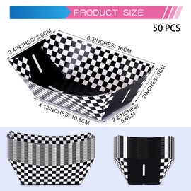 AIOMOB 50 Pcs Racing Car Paper Food Boats Checker Nacho Trays Disposable Racing Party Food Boat Black and White Plaid Food Serving Tray for Racing Theme Birthday Party Popcorn Nacho Snack Hot Dog