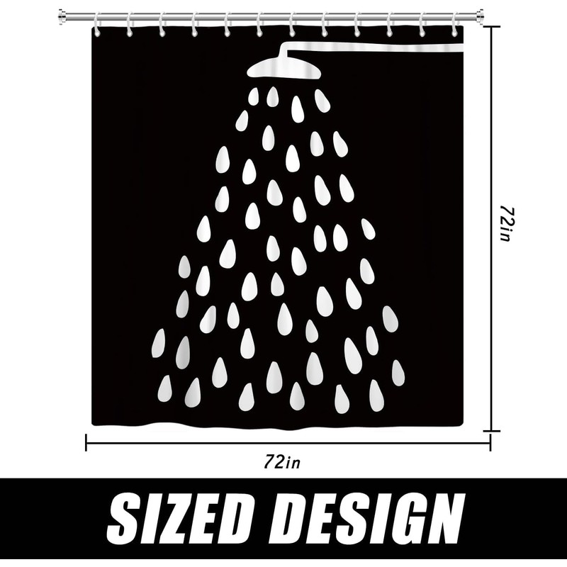 RiePoiia Black and White Shower Curtain Fun Shower Head and