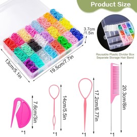 THJOPOKEEL Conjunto de 2000 bandas elásticas para el cabello duraderas y coloridas en 24 colores para niñas pequeñas, con 4 herramientas de peinado y caja organizadora, accesorios para el cabello.
