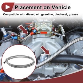 HEROFFIX 1 Pcs AN6 Fuel Line Hose 6.5ft Vacuum Hose Automotive 6AN CPE Fuel Hose Silver Tone CPE Rubber,Stainless Steel Braided