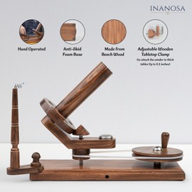 Inanosa Handcrafted Jumbo Yarn Winder for Crocheting Set - Yarn Ball Winder Large Capacity with Anti-Slip Foam Base, Perfect Yarn Winder and Swift for All Yarn - Antique Beechwood (Winder + Swift)