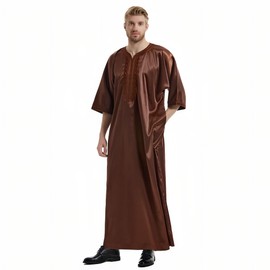 Musuly Men's Kaftan - Traditional Thobe Abaya Djellaba, dark brown