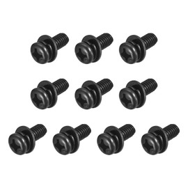 sourcing map M6 x 14mm Carbon Steel Phillips Pan Head Machine Screws Bolts Combine with Spring Washer and Plain Washers 10pcs