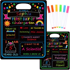 First Day of School Sign Board with Liquid Chalk Markers - 14”x11” Double-Sided First and Last Day Schools Board, Reusable 1st Days of Kindergarten Preschool Chalkboard for Back to School Supplies