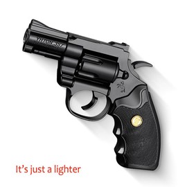 [No Fuel] Refillable Exquisite Revolver Butane Lighter Windproof Detachable Model Lighter For Cooking, BBQ, Camping And Daily Use:_Revolver-Black