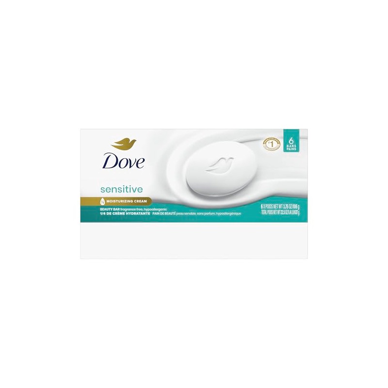 Dove Sensitive Beauty Bar Soap - Fragrance Free, 6 Bars