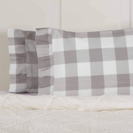 Madison Check Gray King Size Pillow Cases, Set of 2, 21" L x 37" W, Buffalo Check Gray and Ivory Bedding Accent w/Fresh Farmhouse Style