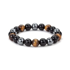 LinnWell Tiger Eye Hematite Bracelet, Power Stone, Natural Stone, Mala Beads, Men's Accessories, Money Luck, Work, 3 Colors, 0.3 inches (8 mm), Gemstone, 0