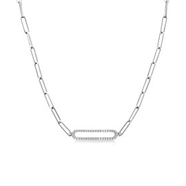 Gem Stone King 925 Sterling Silver Paperclip Chain Necklace Set with 0.30cttw Moissanite