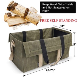 INNO STAGE Free Standing Firewood Log Carrier Tote Bag with Double Straps for Camping or BBQ Barbecue - Green