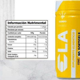 CLA Hades Olimpo, Acido Linoleico Conjugado 90 Cápsulas Blandas 1000mg Sin Sabor, Capsulas del Olimpo.