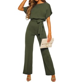 Coloody Women's Long Jumpsuit Elegant Summer Sleeveless Crew Neck Jumpsuit Trouser Suit Romper Wide Leg Playsuit, R-green