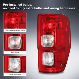 Vomal Tail Light Assembly Compatible With Ford Ranger XL 2019 2020 2021 2022 2023 Halogen Light with Wiring Harness & Bulb Rear Brake Lamp Taillight w/o Blind Spot Passenger Right Side