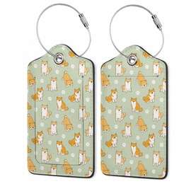 Gearsly 2Pcs Luggage Tags for Suitcase, Cartoon Dog Shiba, Cute Suitcase Tag with Privacy Flap & Name ID Label & Metal Loop, Travel Bag Luggage Tags for Women