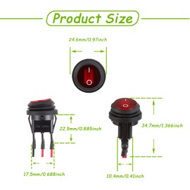 EPLZON Pack of 4 12V 20A Waterproof Round Rocker Switch with Light Rocker Switch 3-Pin SPST Switch with 20cm Pre-Wired for Car, Boat, RV, Truck (Red)