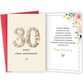 30th Wedding Anniversary Cards, 30th Anniversary Card with Envelope, Romantic Happy Pearl Anniversary for Couple, Wife, Husband, Mum & Dad