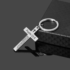 Ldurian Christian Keychain for Women, Cross Key Chain for Men Religious Scripture, Stainless Steel Faith Bible Verse Keychain, Psalm 23:6, Stainless Steel, No Gemstone