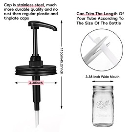 Mason Jar Honey & Syrup Pump Dispenser Lid fit 3.38 Inch Wide Mouth,Food Grade Pumps and Stainsteel Steel Lids for Honey, Coffee, Condiments, NO Rust, NO JAR QurHapzy