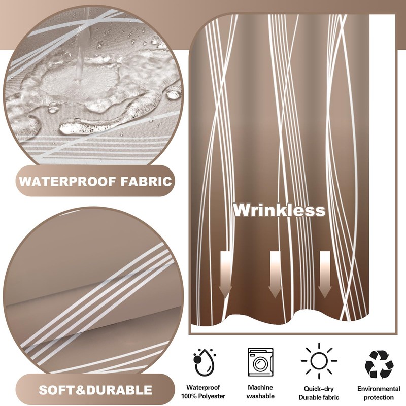 TWLSNCD No Hook Shower Curtain and Liner Set, Ombre Brown