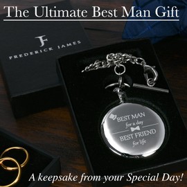 FJ FREDERICK JAMES - Best Man Gifts from Groom, Best Man Proposal Gift - Best Man for a Day Silver Pocket Watch I Best Man Gifts for Wedding I Will You Be My Best Man Gifts I Silver Etched