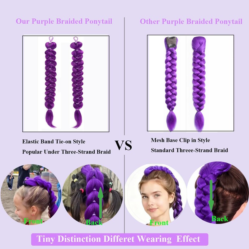 26inch Long Purple Braid Hair Ponytail Easy Clip In Purple