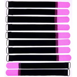 10 x 20 cm x 20 mm resealable Velcro cable ties, neon pink with metal eyelet, cable Velcro tape, 200 mm, reusable