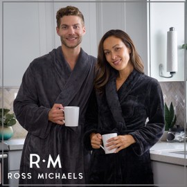 Ross Michaels Mens Robe Hooded Wrap Style - Mid Length Plush Fleece Bathrobe (Gray, Large/X-Large)