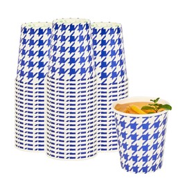 Restaurantware Blue Houndstooth Paper Cups 25 Pack of 7 oz Poly-Coated Party Cups Rolled Rim Stackable Solo Round Drinking Utensils For Cold Water, Juice, Birthday Parties, And Picnics