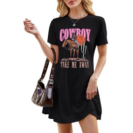 Cowboy Western Dress for Women: Vintage Rodeo Graphic Dresses Country Music Sundress Short Sleeve Cowgirl Outfits Black