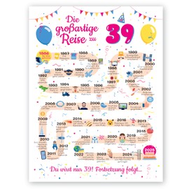 Gifts for 39th Birthday Woman and Man - Gifts for Women from 39 Years - Beautiful Birthday Card 39 Man and Woman - Birthday Decoration 39th Birthday Men and Women - Card 1986