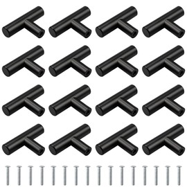 hocadon Pack of 16 Furniture Knobs Black Handles T Shape Stainless Steel 12 x 50 mm Hole Spacing Bar Handle Stainless Steel Door Knob Cabinet Handles for Drawer, Chest of Drawers, Furniture, Doors,