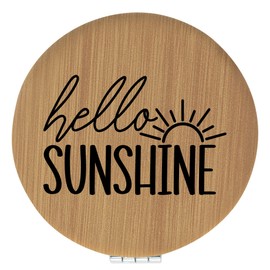 Enthoozies Hello Sunshine Tan Laser Engraved Leatherette Compact Mirror - Stylish and Practical Portable Makeup Mirror - 2.5 Inch Diameter