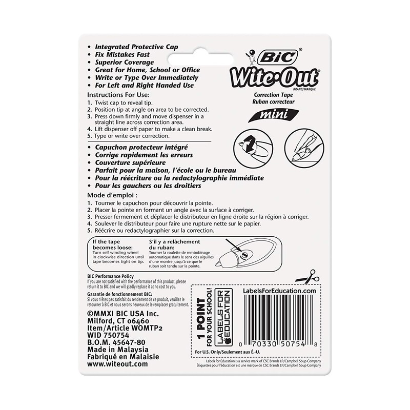 BIC Wite-Out Brand Mini Twist Correction Tape, White, 2-Count (WOMTP21)