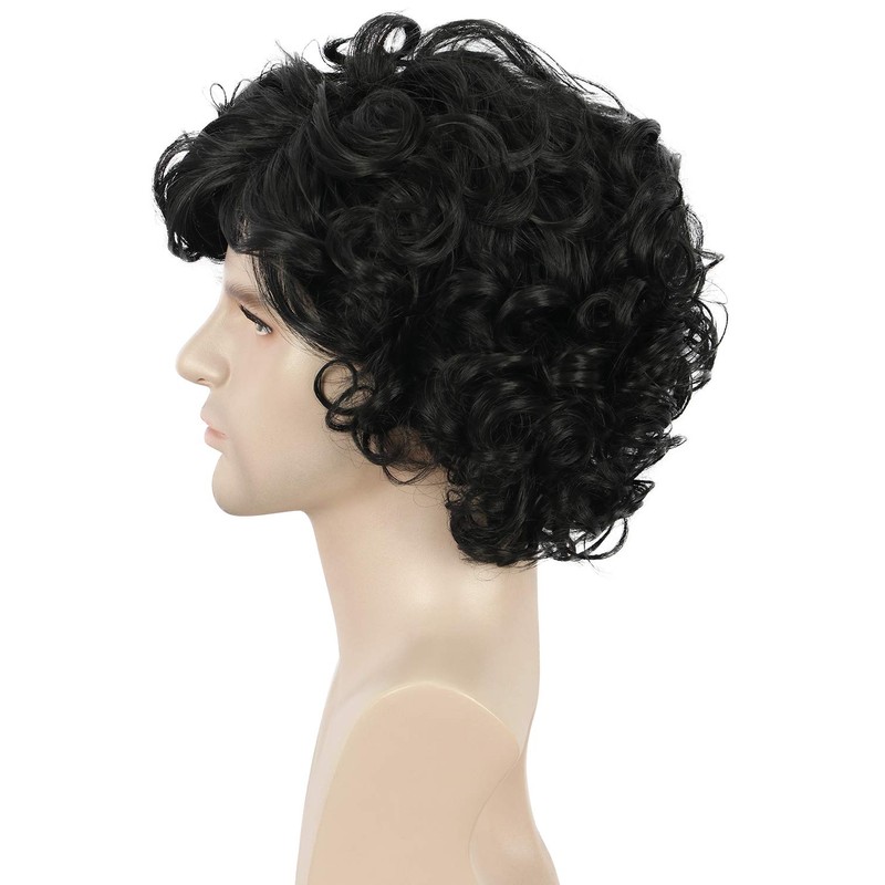 yuehong Short Curly Black Mens Wig Anime Cosplay Fashion Daily